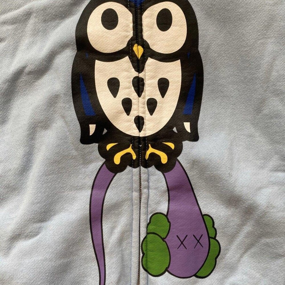 Kaws X Baby Milo Bendy Owl Baby Blue Medium Hoody A Bathing Ape Rare